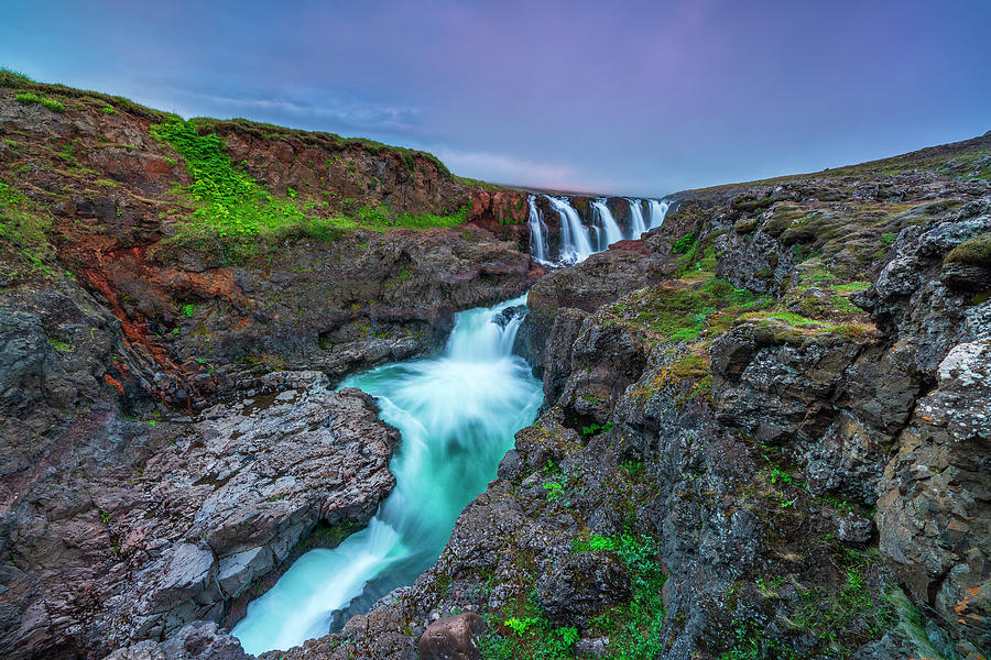 Iceland, Northwest Iceland, Norwurland Vestra, Kolufossar Falls At Kolugljufur Canyon Digital Art by Sebastian Wasek