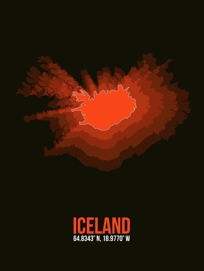 Map Digital Art - Iceland Radiant Map I by Naxart Studio