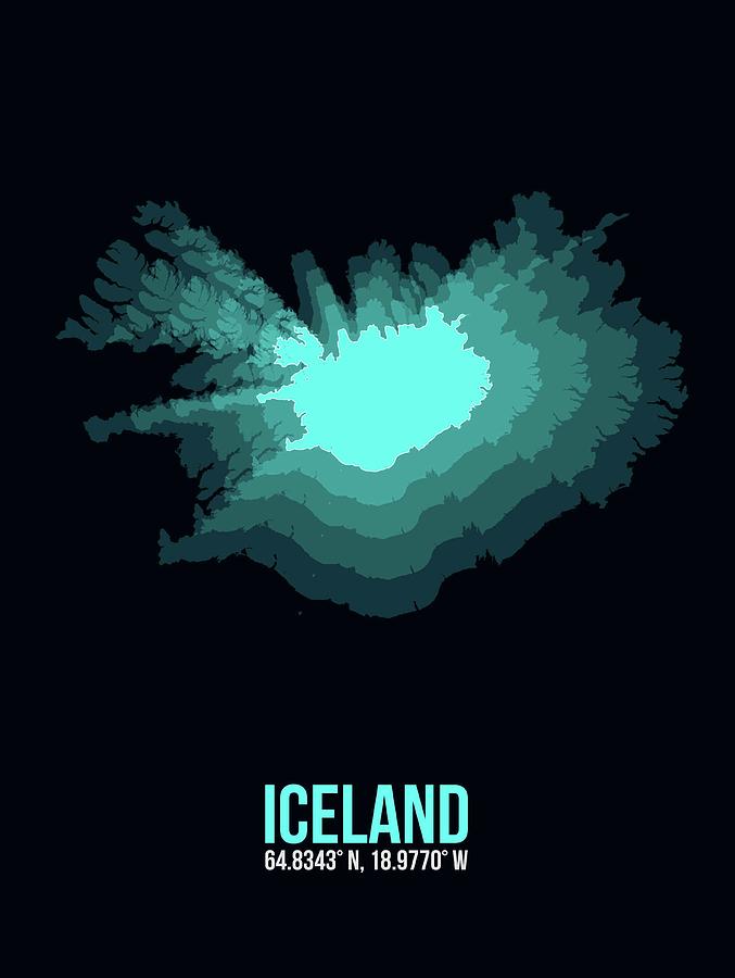 Map Digital Art - Iceland Radiant Map II by Naxart Studio