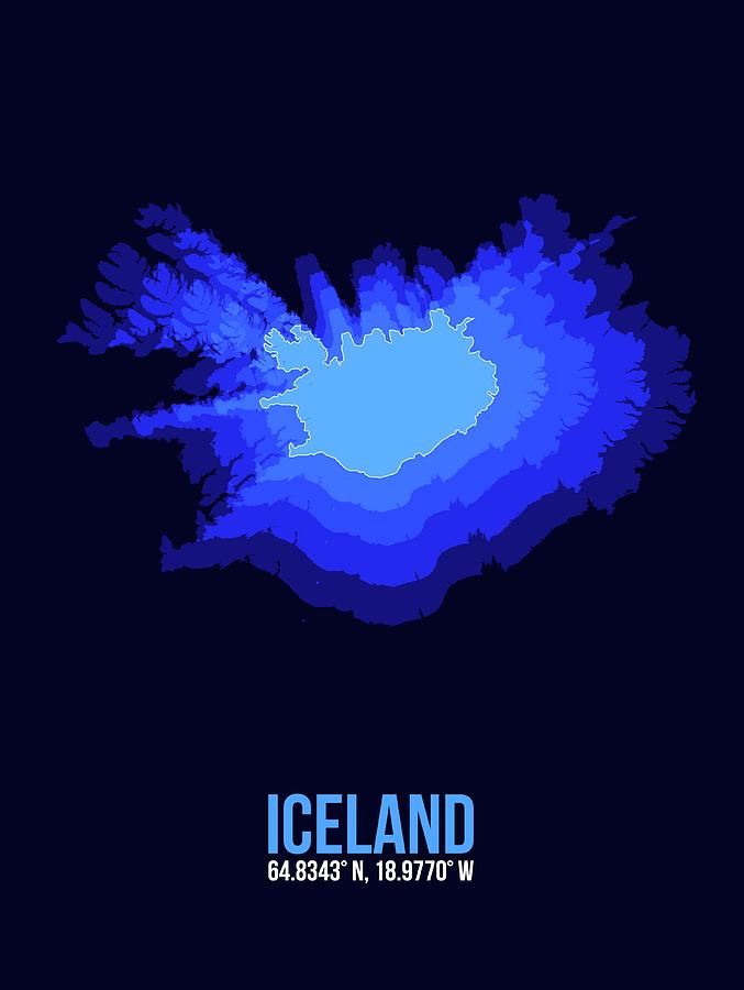 Map Digital Art - Iceland Radiant Map III by Naxart Studio