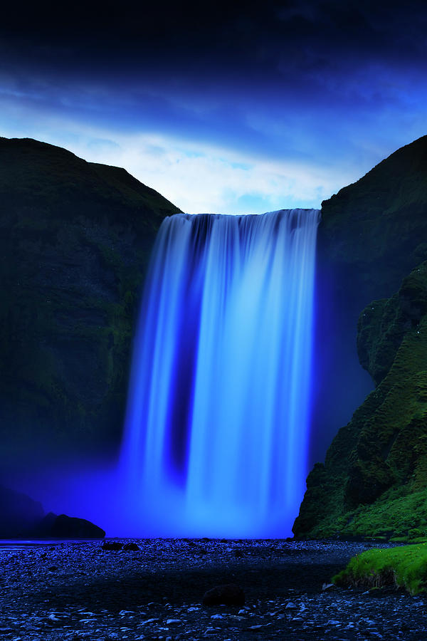 Iceland, South Iceland, Skogafoss Waterfall At Night Digital Art by Maurizio Rellini
