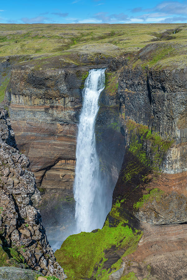 Iceland, South Iceland, Suwurland, Haifoss Waterfall At Fossa River Digital Art by Sebastian Wasek