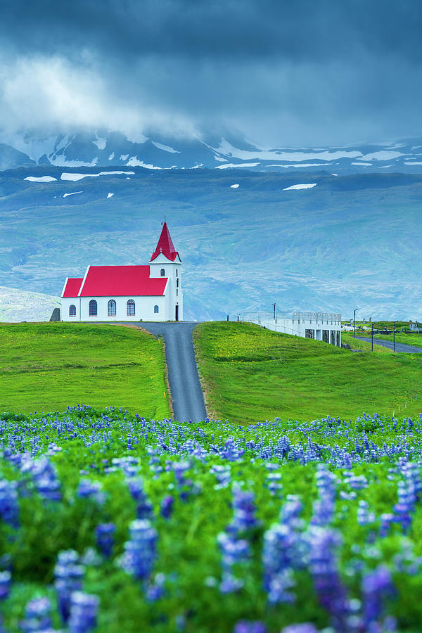 Iceland, West Iceland, Vesturland, Snæfellsnes, Ingjaldsholl Church ...