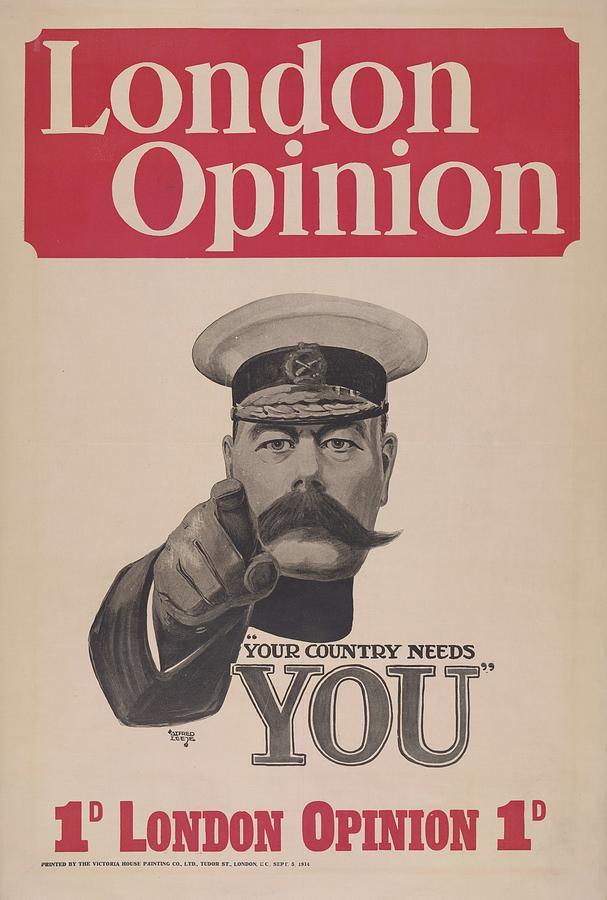 Iconic First World War recruitment poster featuring Lord Kitchener  Alfred Leete 1882 1933  Painting by Celestial Images