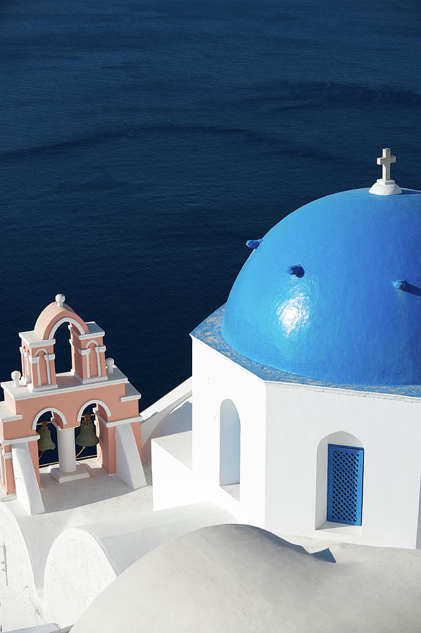 Iconic Santorini View Blue Church Dome Photograph by Peskymonkey