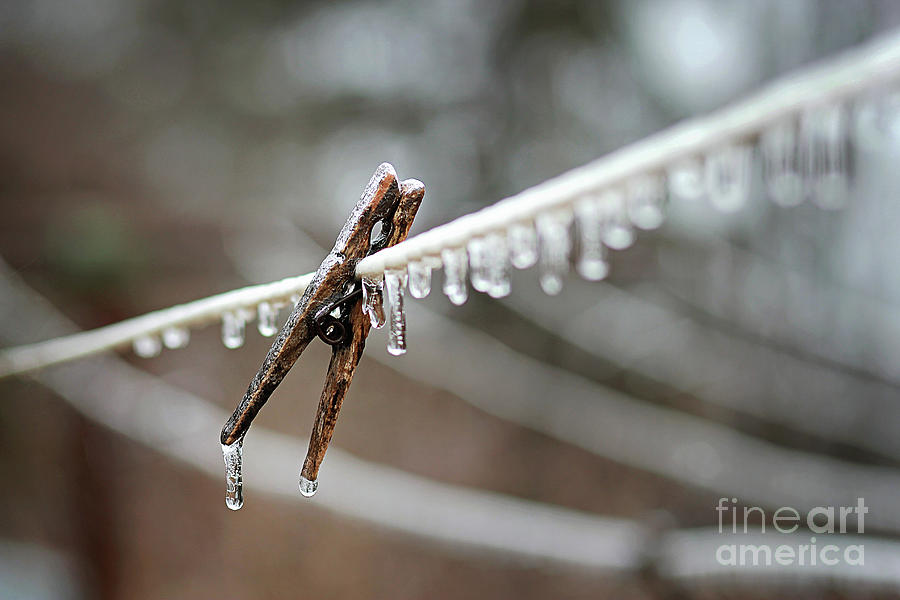 Icy Clothesline Photograph by Kathy Sherbert