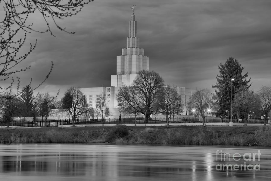 Idaho Falls Temple Black And White Photograph by Adam Jewell