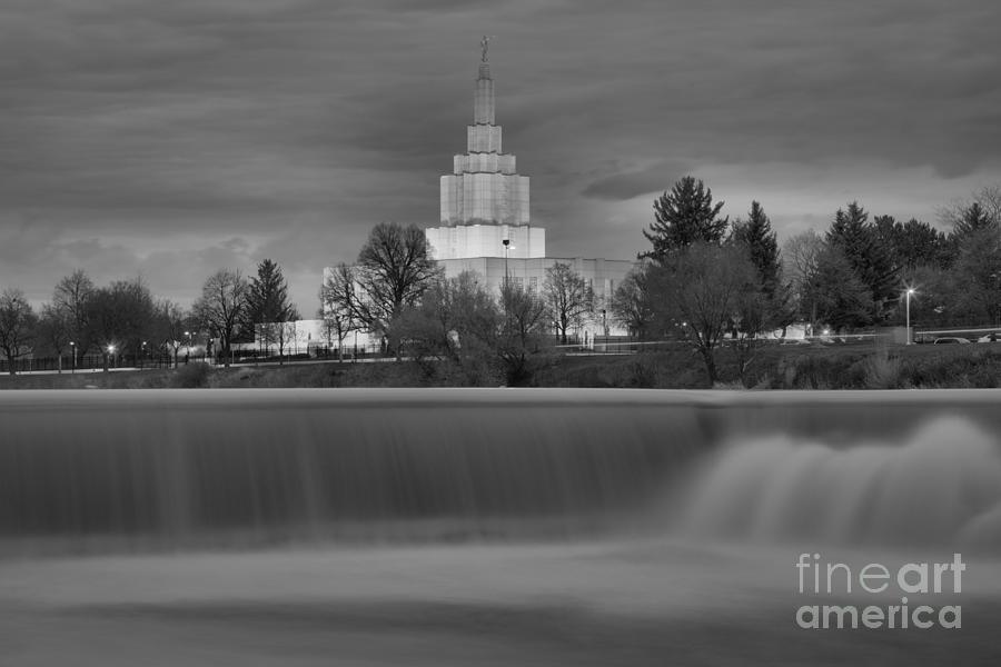 Idaho Falls Temple Blue House Black And White Photograph by Adam Jewell