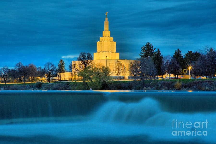 Idaho Falls Temple Over The Falls Photograph by Adam Jewell