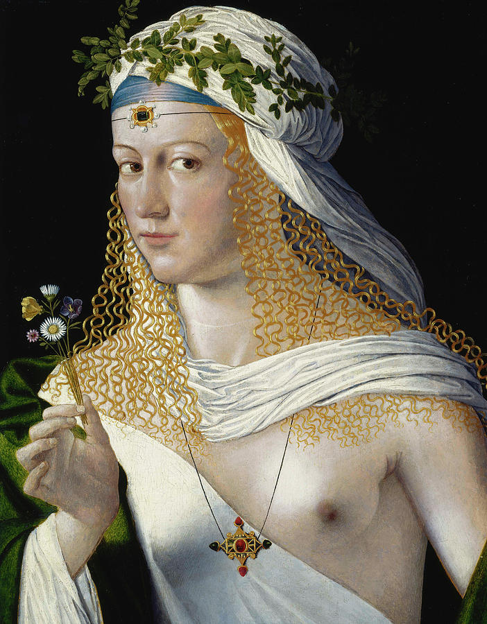Flower Painting - Ideal Portrait of a Young Woman as Flora, circa 1520 by Bartolomeo Veneto