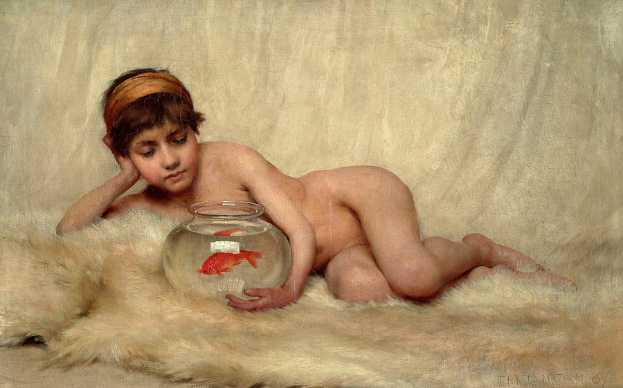 Idlesse Watching Goldfish In The Nude Painting By Thomas Kennington