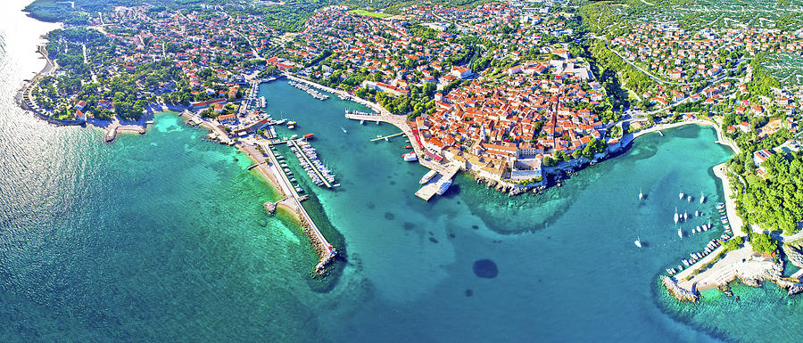 Idyllic Adriatic island town of Krk aerial panoramic view Photograph by Brch Photography