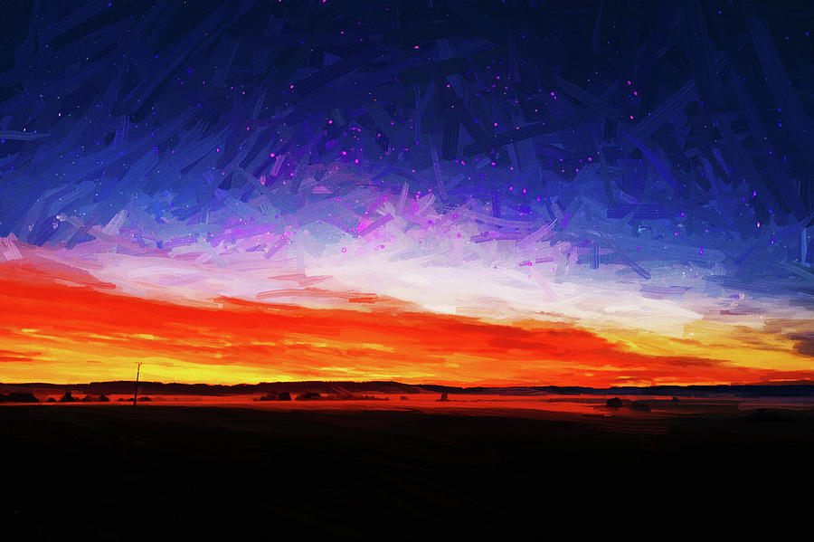 Idyllic Sunset Starry Sky Digital Oil Painting Akvop Std Digital Art by ...