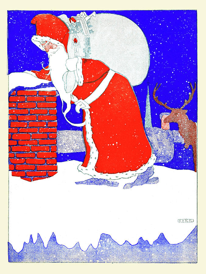 If Santa Claus Knew - Going Down the Chimney Painting by Kerr