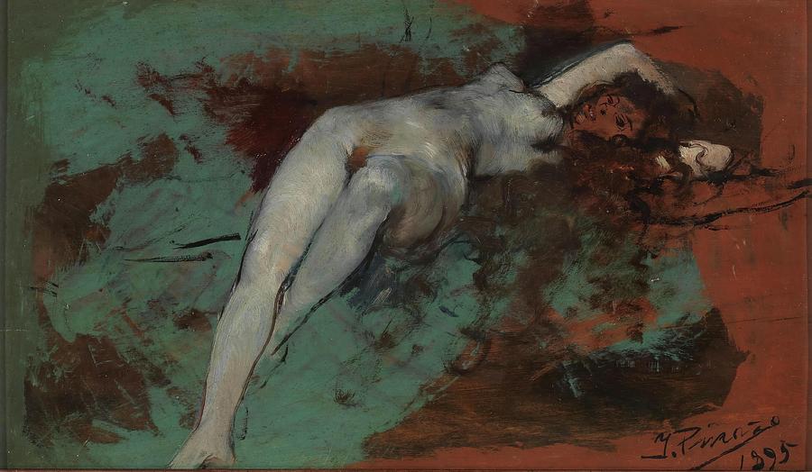 Ignacio Pinazo Camarlench / Female Nude. 1895. Oil on panel. Painting by Ignacio Pinazo Camarlench -1849-1916-