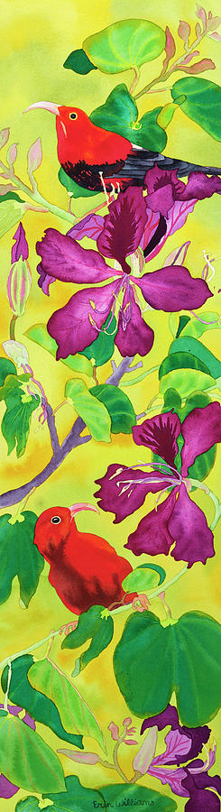 Bird Painting - IIwis In Orchid Tree by Carissa Luminess