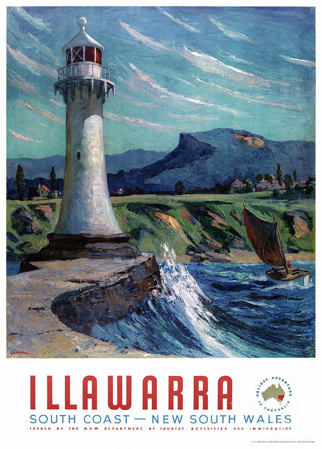 Vintage Drawing - Illawarra Australia Vintage Travel Poster Restored by Vintage Treasure