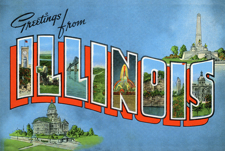 Illinois Big Letter Postcard Mixed Media by Jayson Tuntland