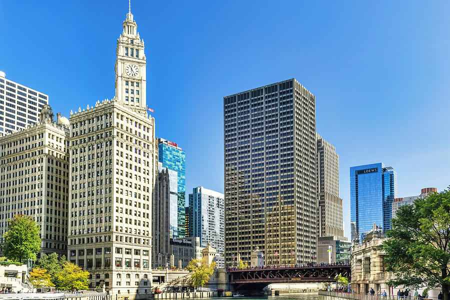 Architecture Digital Art - Illinois, Chicago, Clock Tower At Wrigley Building by Claudia Uripos