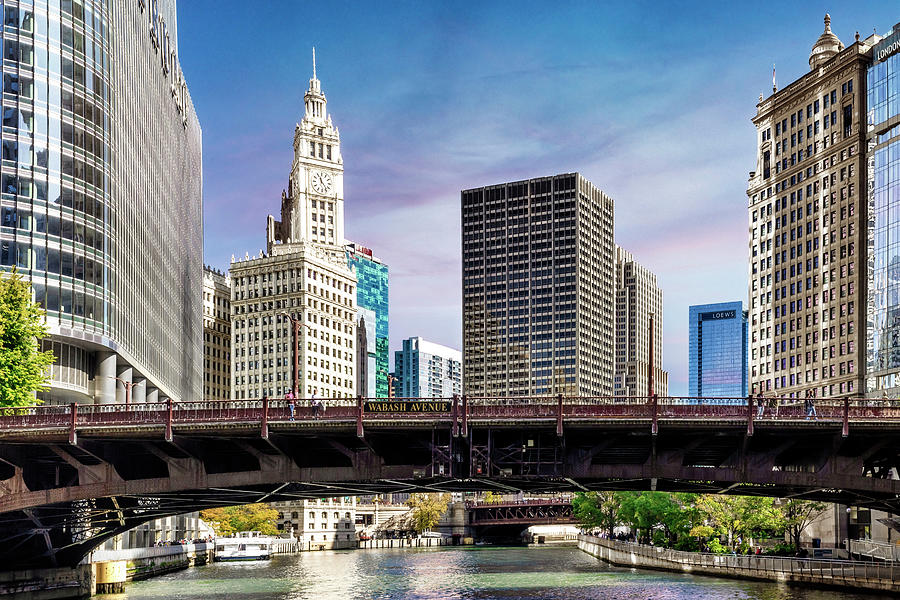 Architecture Digital Art - Illinois, Chicago, River Boat, View Of Wabash Avenue Bridge by Claudia Uripos