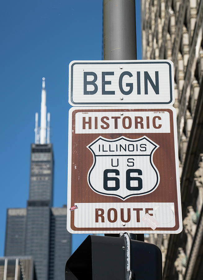 Illinois, Chicago, Route 66, Lake Michigan, Michigan Avenue, The Route 66 Start Sign Digital Art by Giovanni Simeone