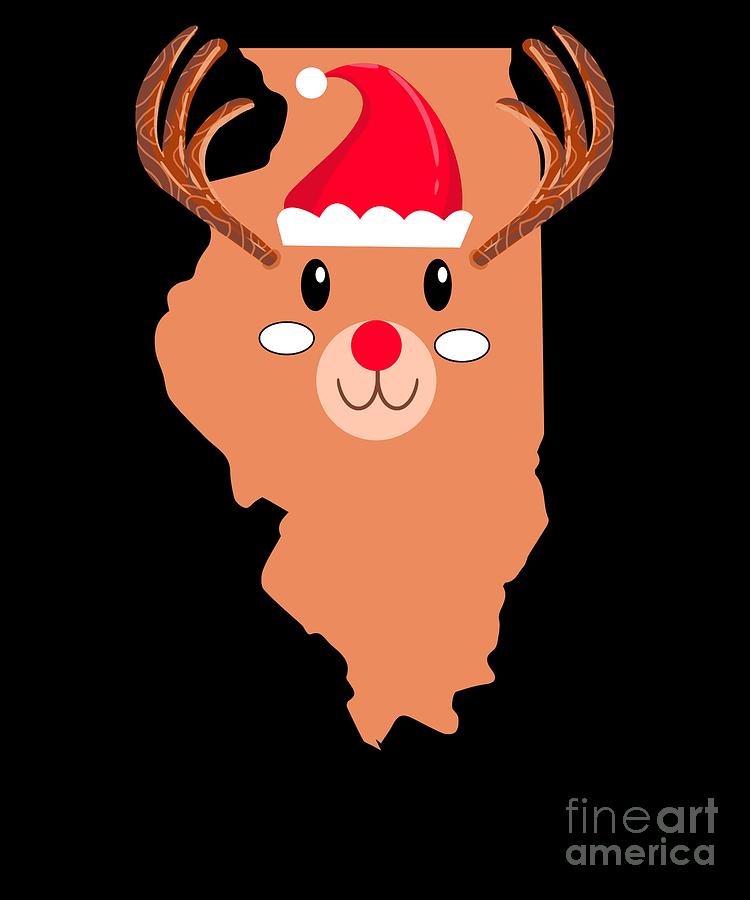 Elf Digital Art - ILLINOIS Christmas Hat Antler Red Nose Reindeer by TeeQueen2603