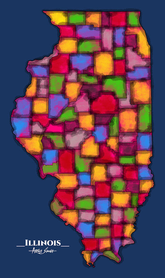 Illinois Map 1 Artist Singh Mixed Media By Artguru Official Maps 7217