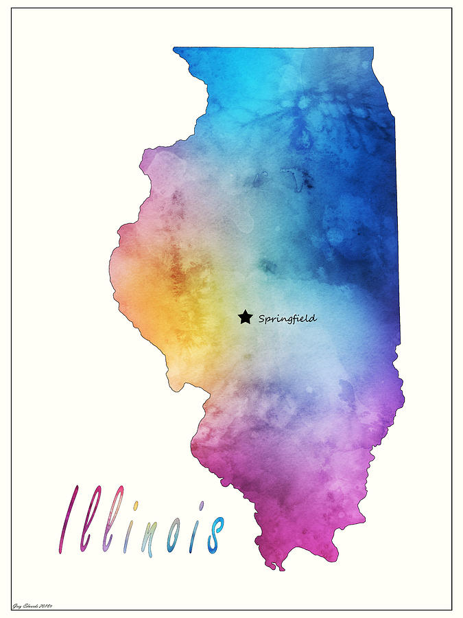 Illinois Map Style 3 Drawing by Greg Edwards