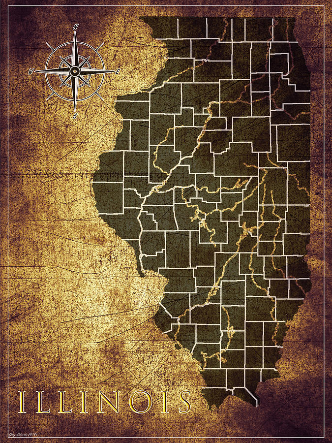 Illinois Vintage Map Style 7  Painting by Greg Edwards