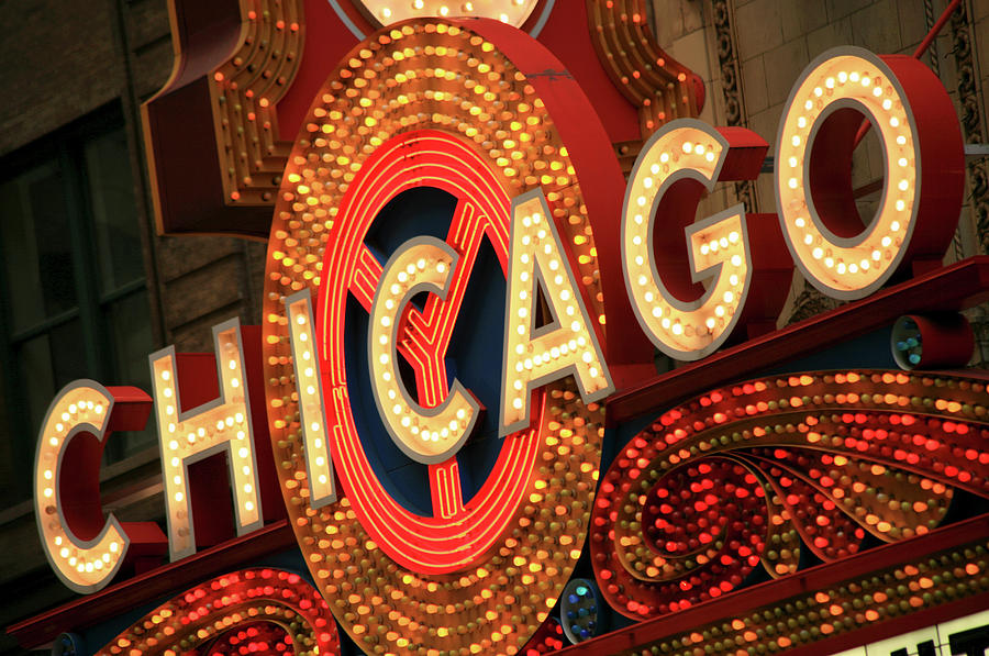 Illuminated Chicago Theater Sign Photograph by Hisham Ibrahim Illuminated Chicago Theater Sign Photograph by Hisham Ibrahim