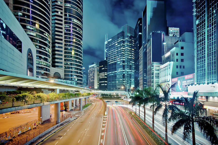 Illuminated Hong Kong City Street Photograph by D3sign