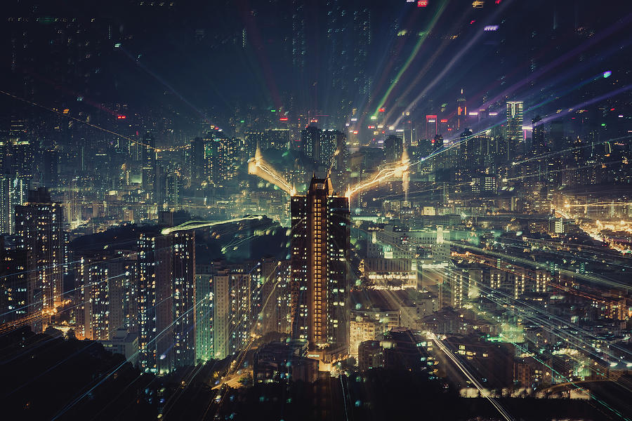 Illuminated Hong Kong Cityscape At Night Photograph by D3sign