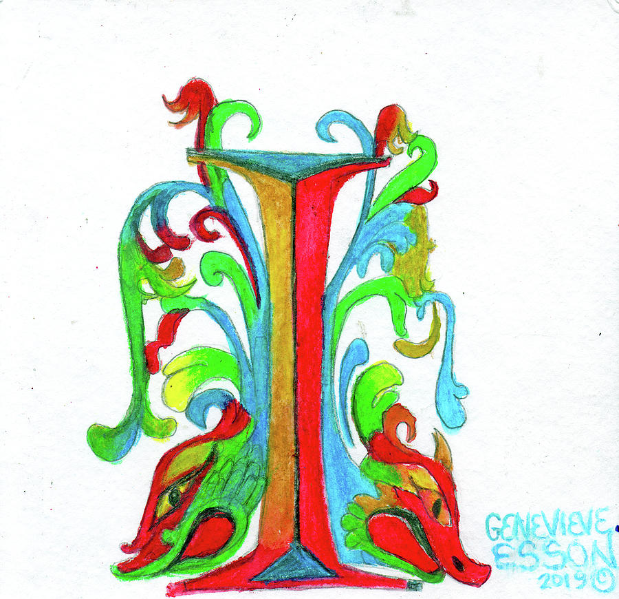 Pattern Painting - Illuminated Letter I by Genevieve Esson