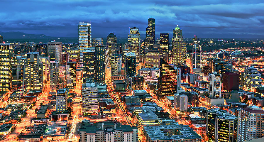Illuminated Of Downtown Seattle Photograph by Stephen Kacirek