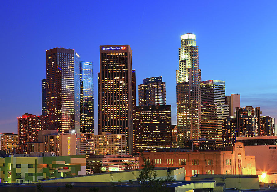 Illuminated Of Downtown Skyscrapers Photograph by Kenny Hung ...