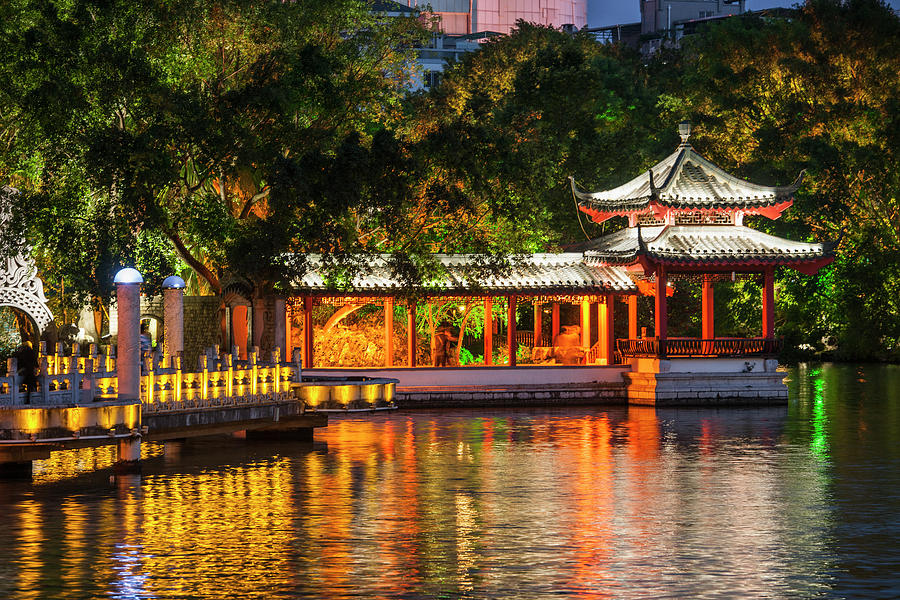 Illuminated Pagoda On Lake In Guilin Photograph by Cavan Images - Fine ...