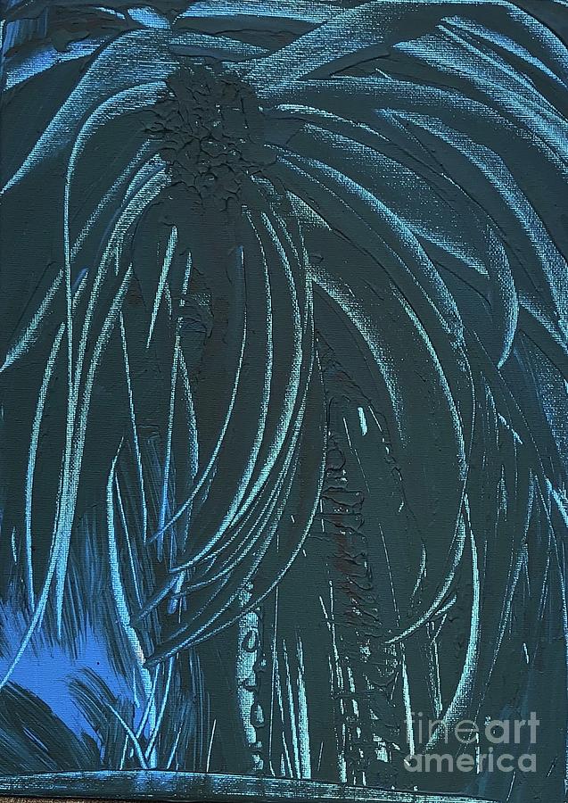 Blue Painting - Illuminated Palm by Karen Nicholson