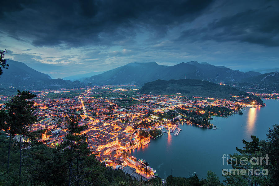 Illuminated Townscape At Garda Lake Photograph by Danny Iacob