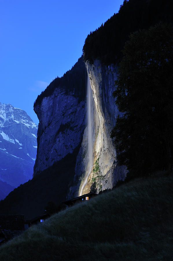 Illuminated Waterfall Photograph by Aimintang