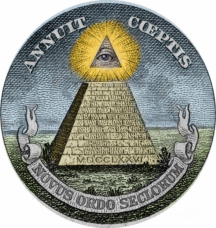 Illuminati God the pyramid and the divine eye at the top Drawing by