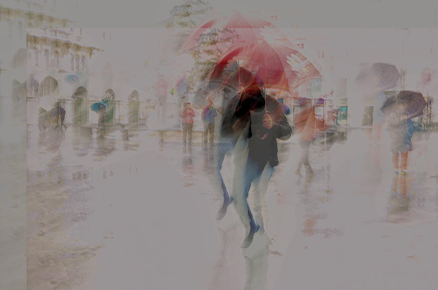 Abstract Photograph - Illusion _ Walking In A Rainy Day In Venice by Donatella Basso