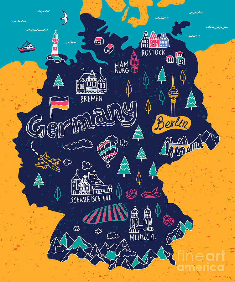 Illustrated Map Of Germany Illustrated Map Of Germany Digital Art by Daria i