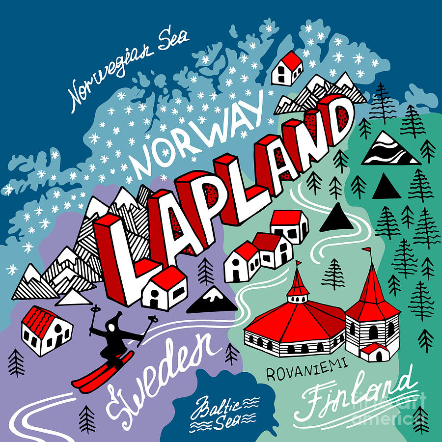 Country Digital Art - Illustrated Map Of Lapland by Daria i