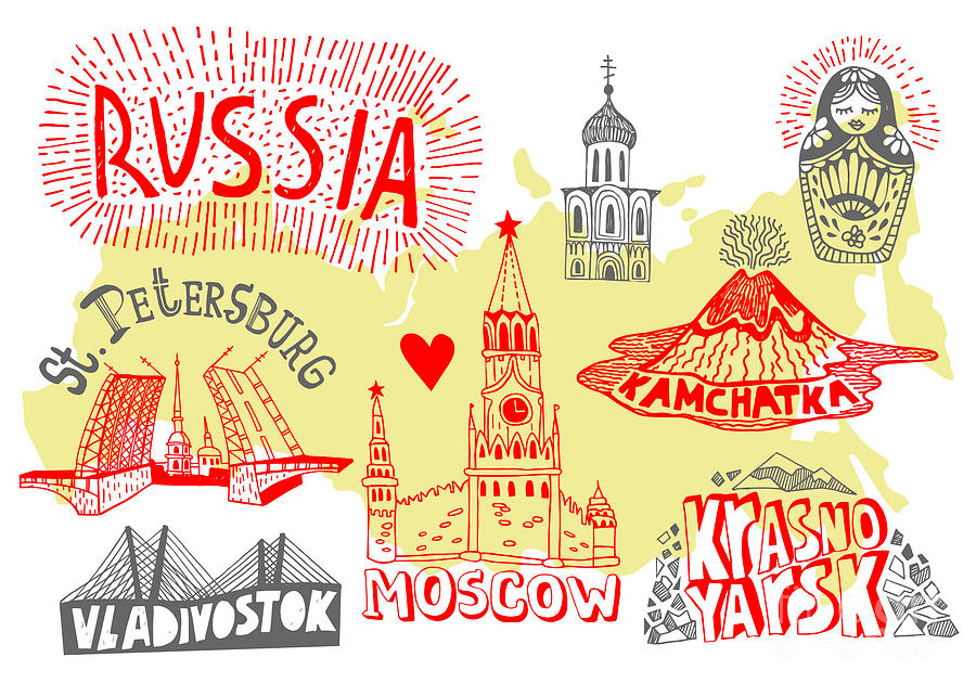 Vladivostok Digital Art - Illustrated Map Of Russia by Daria i Vladivostok Digital Art - Illustrated Map Of Russia by Daria i