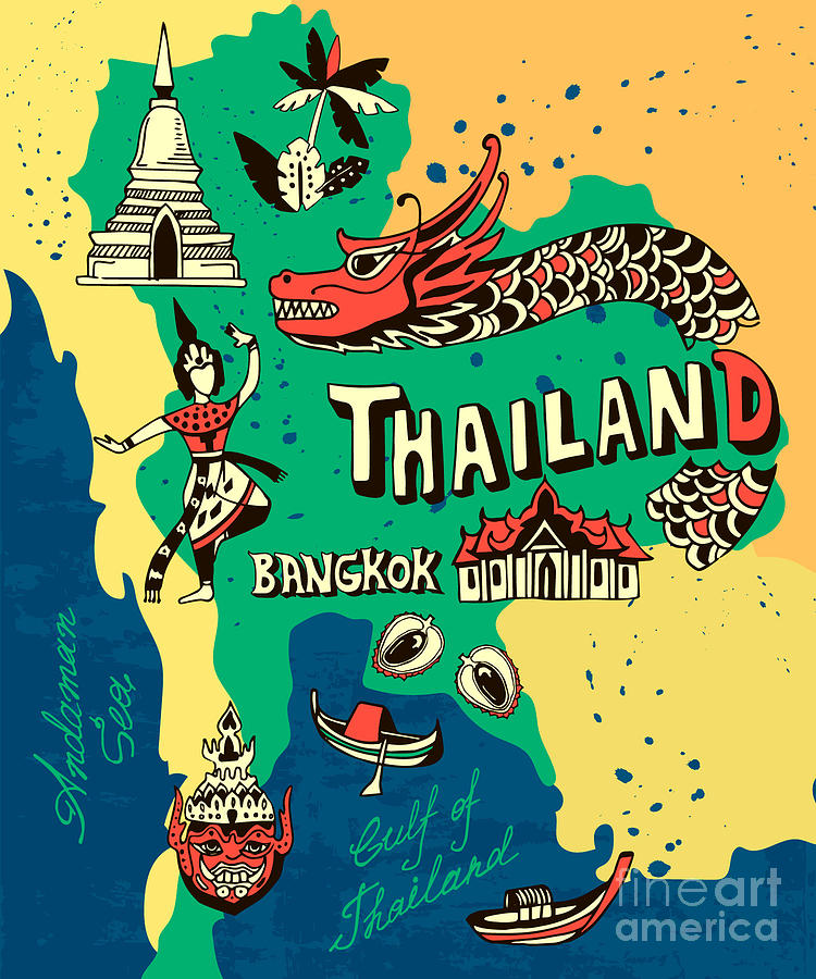 Illustrated Map Of Thailand Digital Art by Daria i