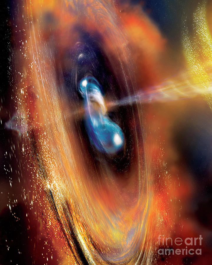 Illustration Of A Gamma-ray Burst As Two Neutron Stars Begin To Merge Photograph by Nasa/goddard Space Flight Center/a. Simonnet (sonoma State Univ.)/science Photo Library