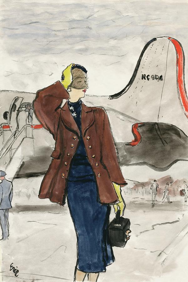 Illustration Of A Model On An Airport Tarmac Painting by Carl Oscar August Erickson