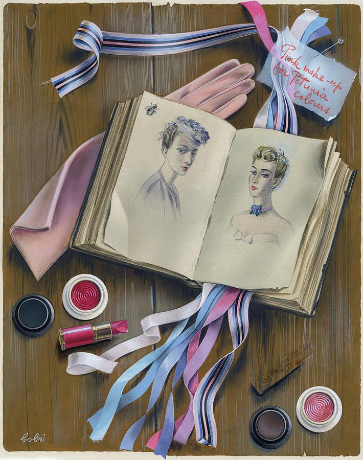 Illustration Of A Sketchbook And Makeup Painting by Victor Bobritsky
