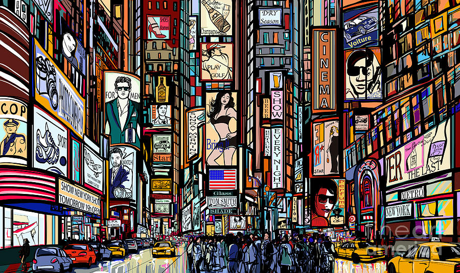 Couple Digital Art - Illustration Of A Street In New York by Isaxar Couple Digital Art - Illustration Of A Street In New York by Isaxar