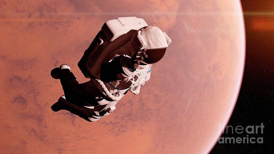 Illustration Of An Astronaut In Front Of Mars Photograph by Sebastian Kaulitzki/science Photo Library